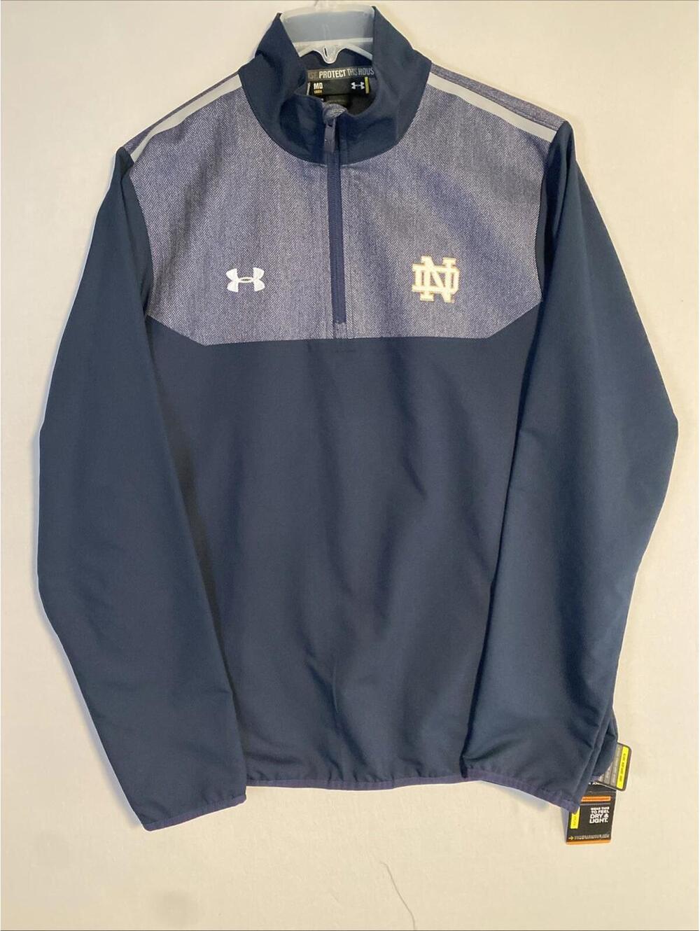 Under Armour Notre Dame NCAA 1/4 Zip M Pullover Jacket Navy/Grey Loose Fit NWT